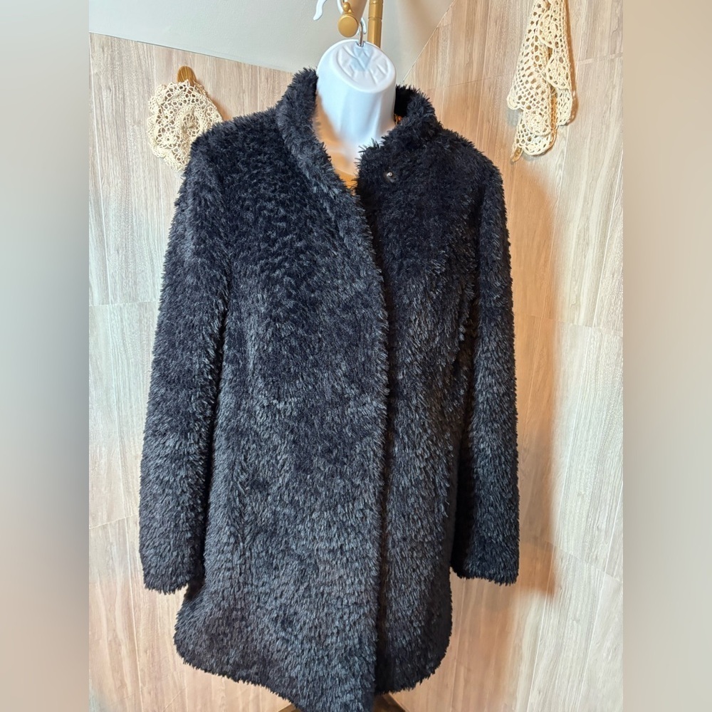 Kenneth Cole New York Black Charcoal Teddy Jacket Faux Fur